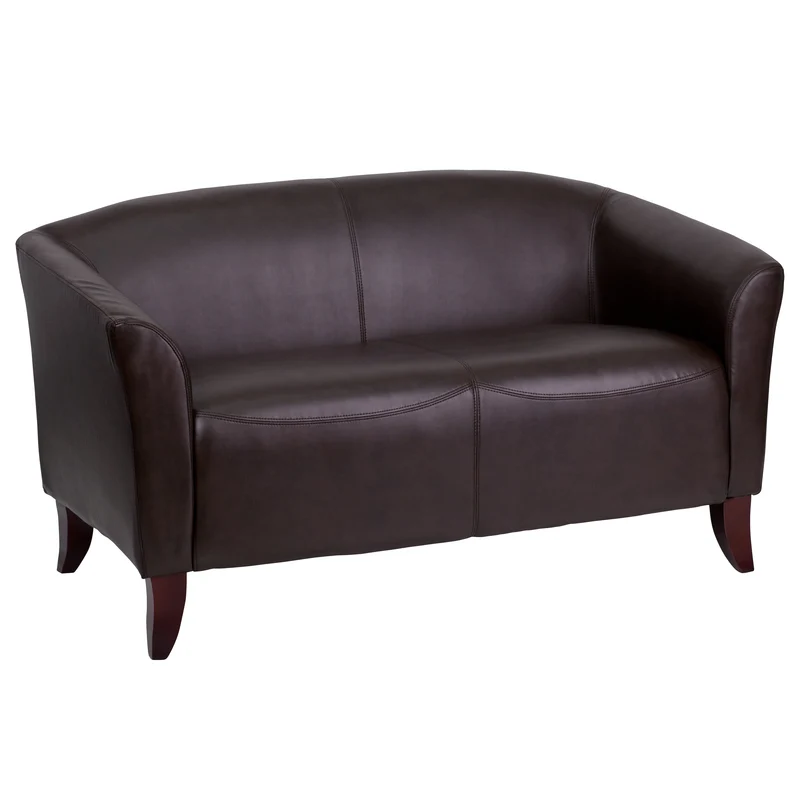 LeatherSoft Reception/Living Room Loveseat with Cherry Wood Feet