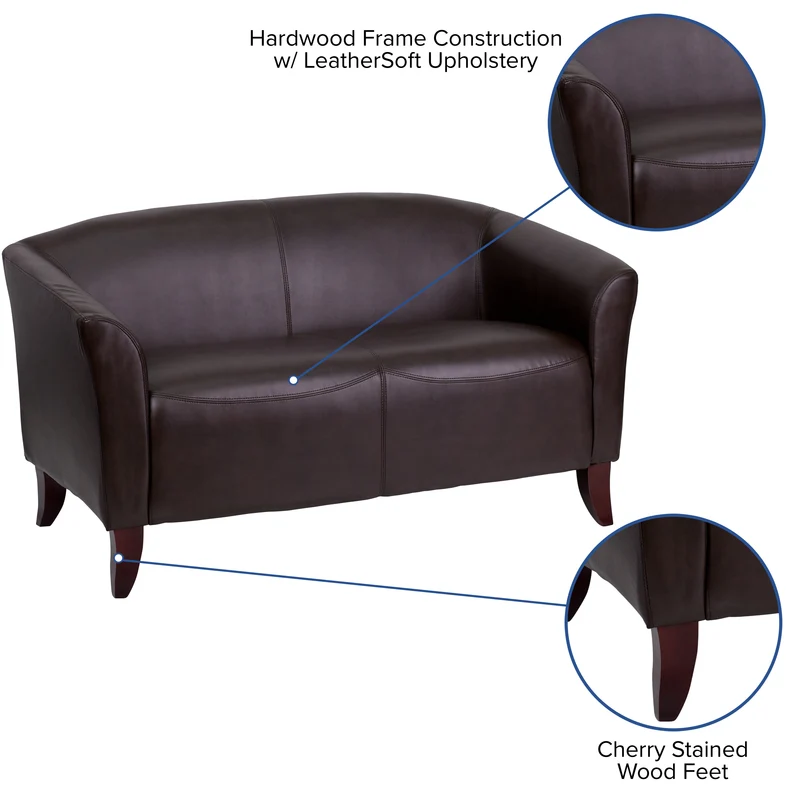 LeatherSoft Reception/Living Room Loveseat with Cherry Wood Feet