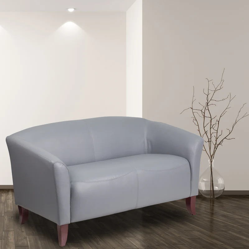 LeatherSoft Reception/Living Room Loveseat with Cherry Wood Feet