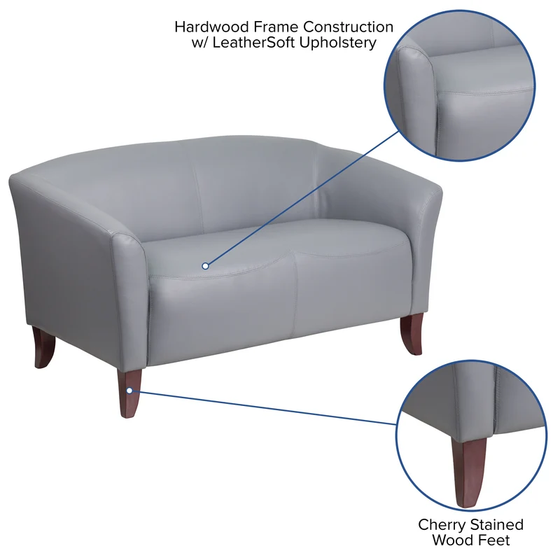 LeatherSoft Reception/Living Room Loveseat with Cherry Wood Feet