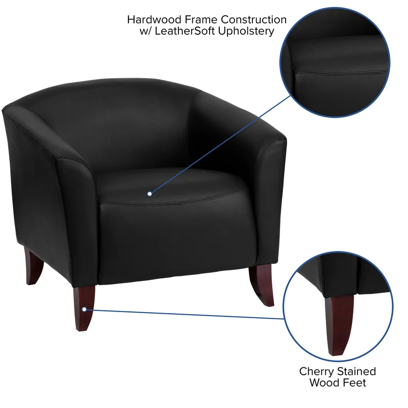 LeatherSoft Living Room/Reception Chair with Cherry Wood Feet