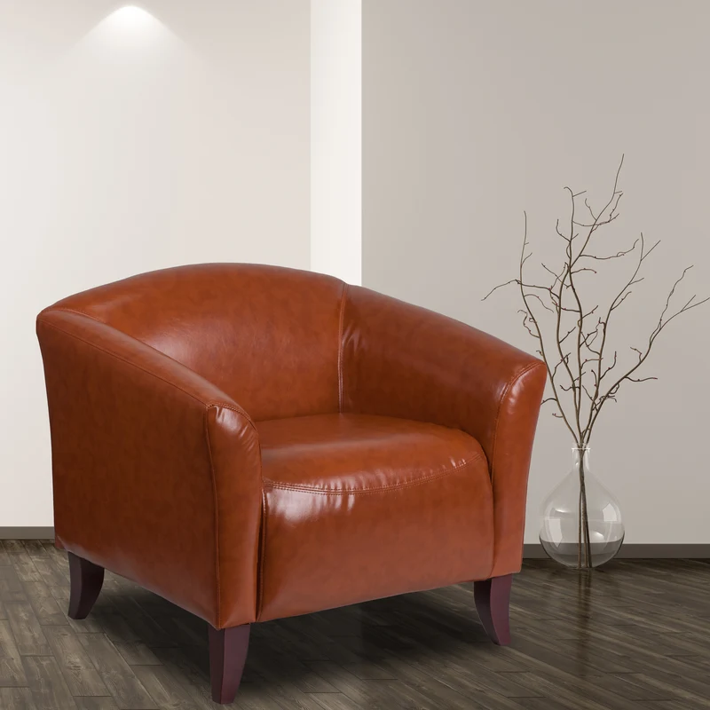 LeatherSoft Living Room/Reception Chair with Cherry Wood Feet