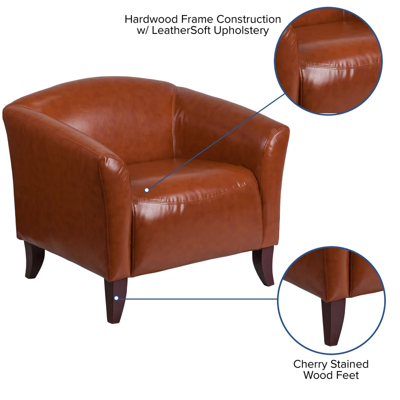 LeatherSoft Living Room/Reception Chair with Cherry Wood Feet