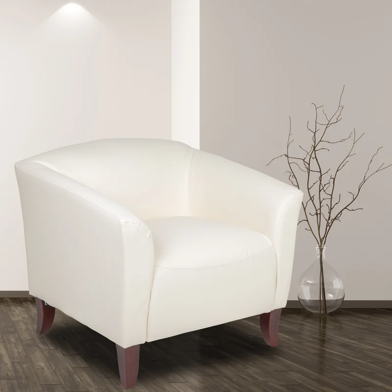 LeatherSoft Living Room/Reception Chair with Cherry Wood Feet