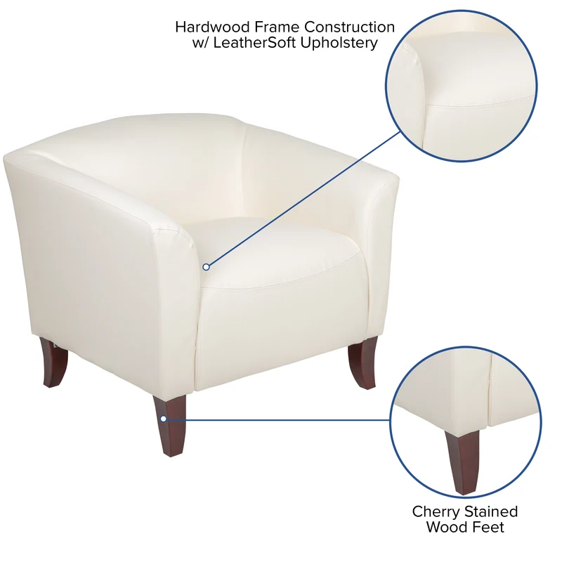 LeatherSoft Living Room/Reception Chair with Cherry Wood Feet