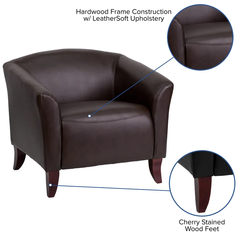 LeatherSoft Living Room/Reception Chair with Cherry Wood Feet