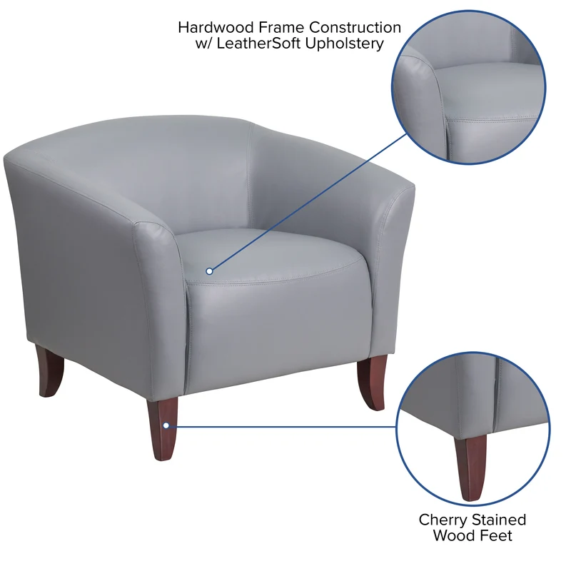 LeatherSoft Living Room/Reception Chair with Cherry Wood Feet