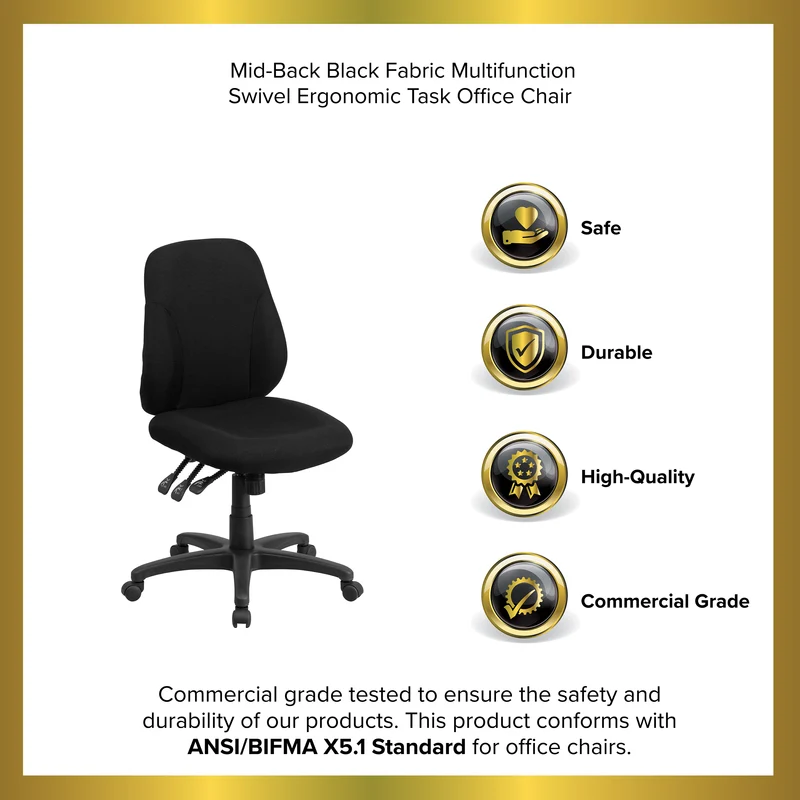Mid-Back Fabric Multifunction Swivel Ergonomic Task Office Chair with 1.75" Back Adjustment