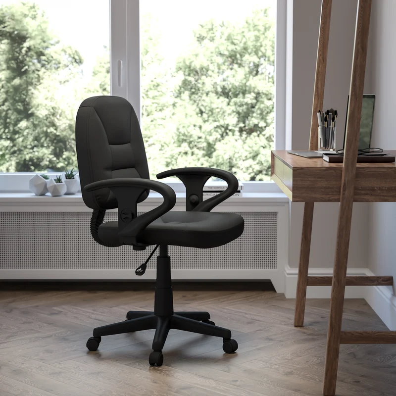 Mid-Back Leather Swivel Ergonomic Task Office Chair with Adjustable Arms