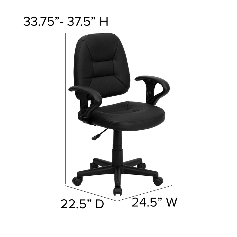 Mid-Back Leather Swivel Ergonomic Task Office Chair with Adjustable Arms