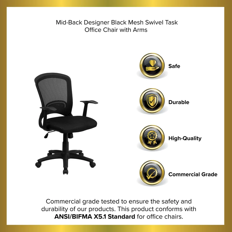 Mid-Back Designer Mesh Swivel Task Office Chair with Arms