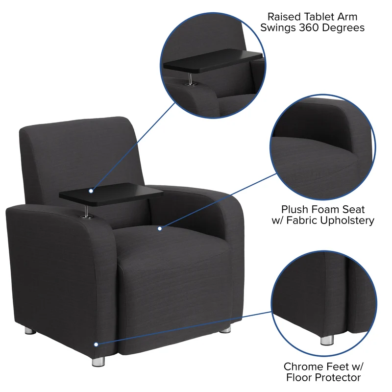Fabric Guest Chair with Tablet Arm and Chrome Legs
