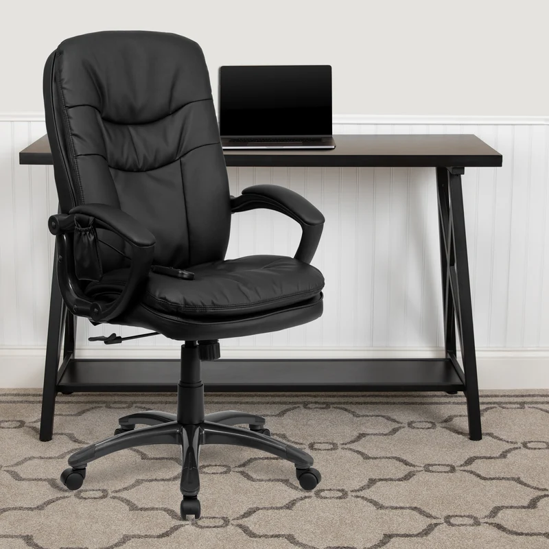 High Back Ergonomic Massaging Leather Executive Swivel Office Chair with Remote Pocket and Arms