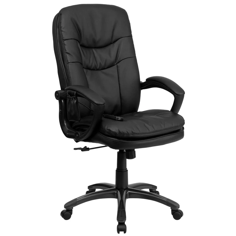 High Back Ergonomic Massaging Leather Executive Swivel Office Chair with Remote Pocket and Arms