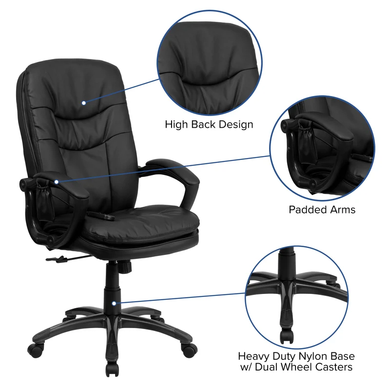 High Back Ergonomic Massaging Leather Executive Swivel Office Chair with Remote Pocket and Arms