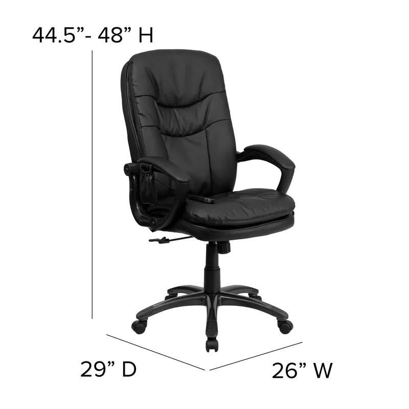 High Back Ergonomic Massaging Leather Executive Swivel Office Chair with Remote Pocket and Arms