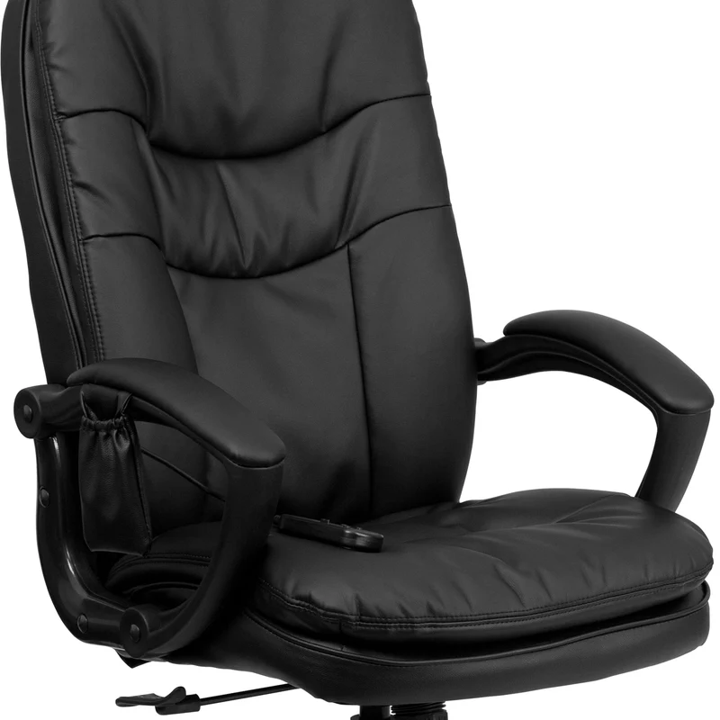 High Back Ergonomic Massaging Leather Executive Swivel Office Chair with Remote Pocket and Arms