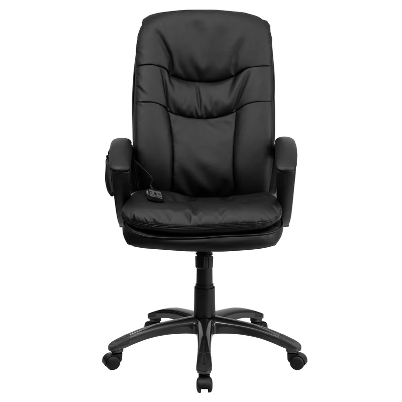 High Back Ergonomic Massaging Leather Executive Swivel Office Chair with Remote Pocket and Arms