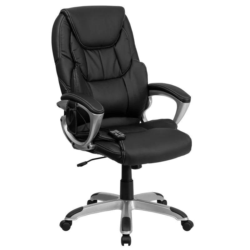 High Back Ergonomic Massaging Leather Executive Swivel Office Chair with Silver Base and Arms