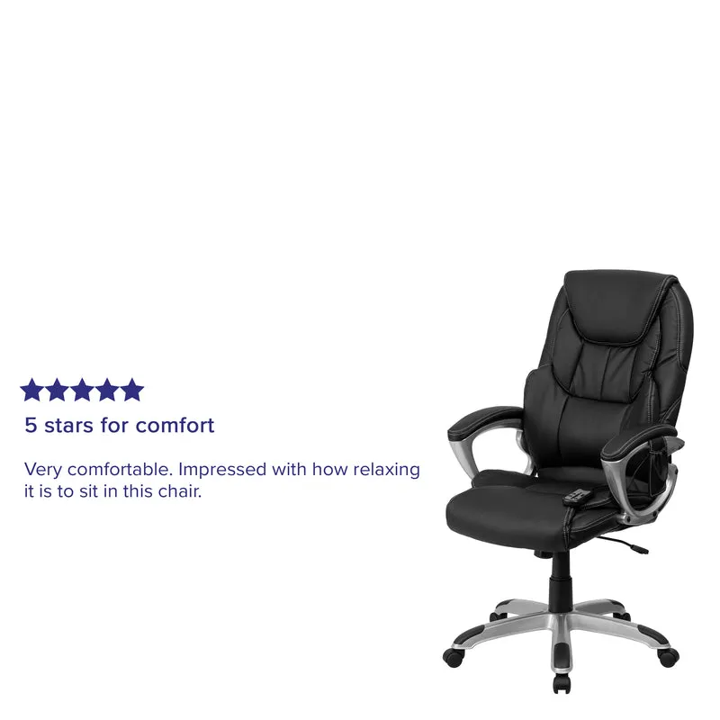 High Back Ergonomic Massaging Leather Executive Swivel Office Chair with Silver Base and Arms