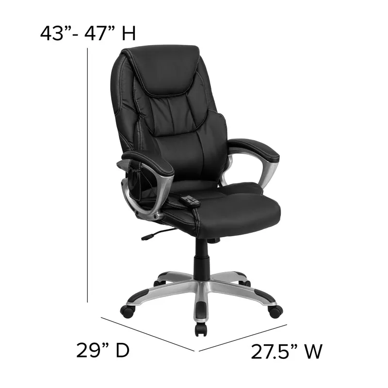 High Back Ergonomic Massaging Leather Executive Swivel Office Chair with Silver Base and Arms