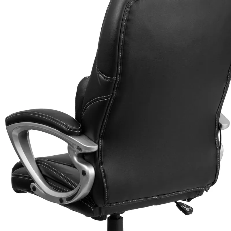 High Back Ergonomic Massaging Leather Executive Swivel Office Chair with Silver Base and Arms