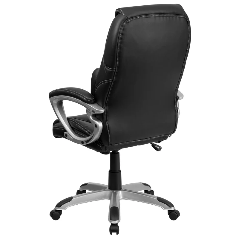 High Back Ergonomic Massaging Leather Executive Swivel Office Chair with Silver Base and Arms