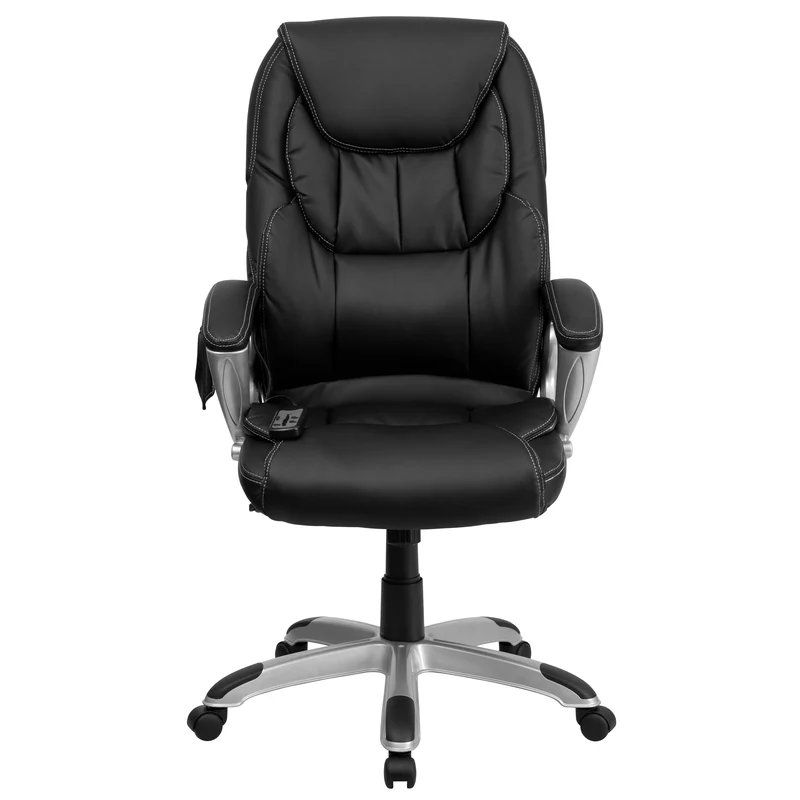 High Back Ergonomic Massaging Leather Executive Swivel Office Chair with Silver Base and Arms