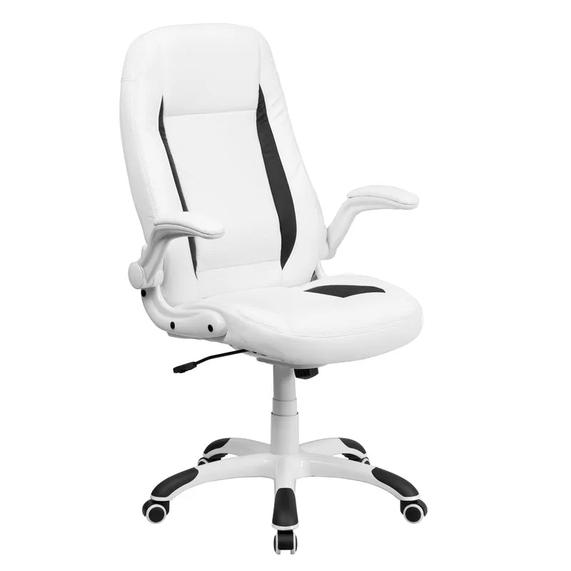 High Back Leather Executive Swivel Ergonomic Office Chair with Flip-Up Arms