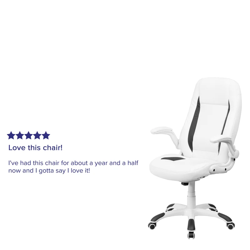 High Back Leather Executive Swivel Ergonomic Office Chair with Flip-Up Arms