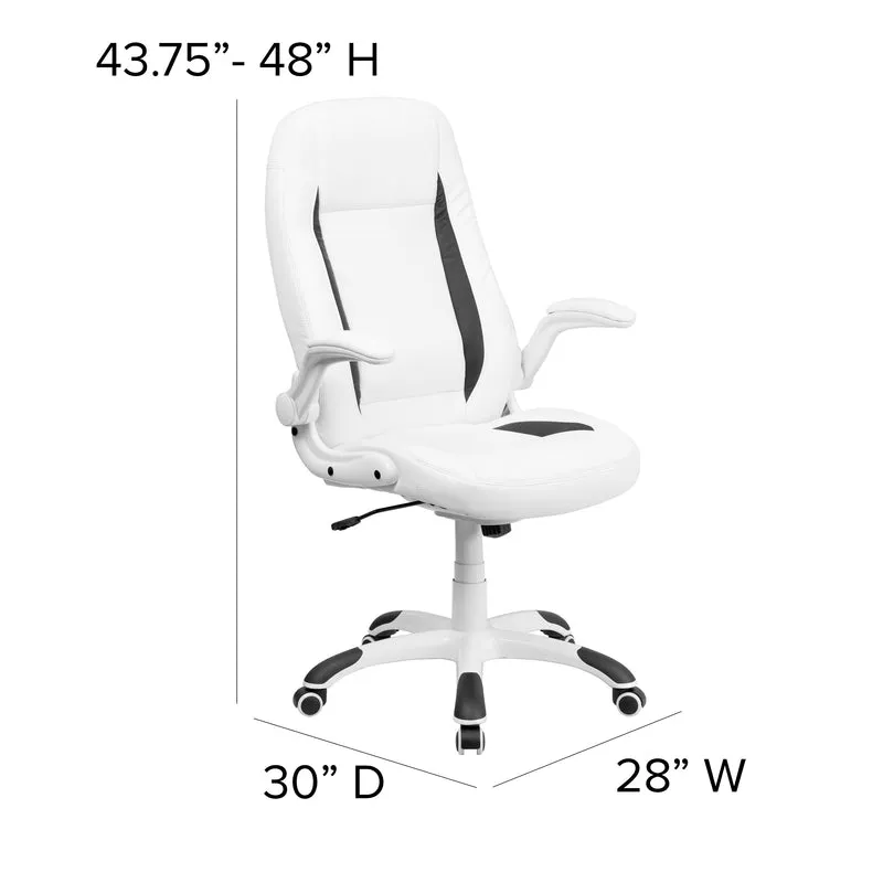 High Back Leather Executive Swivel Ergonomic Office Chair with Flip-Up Arms