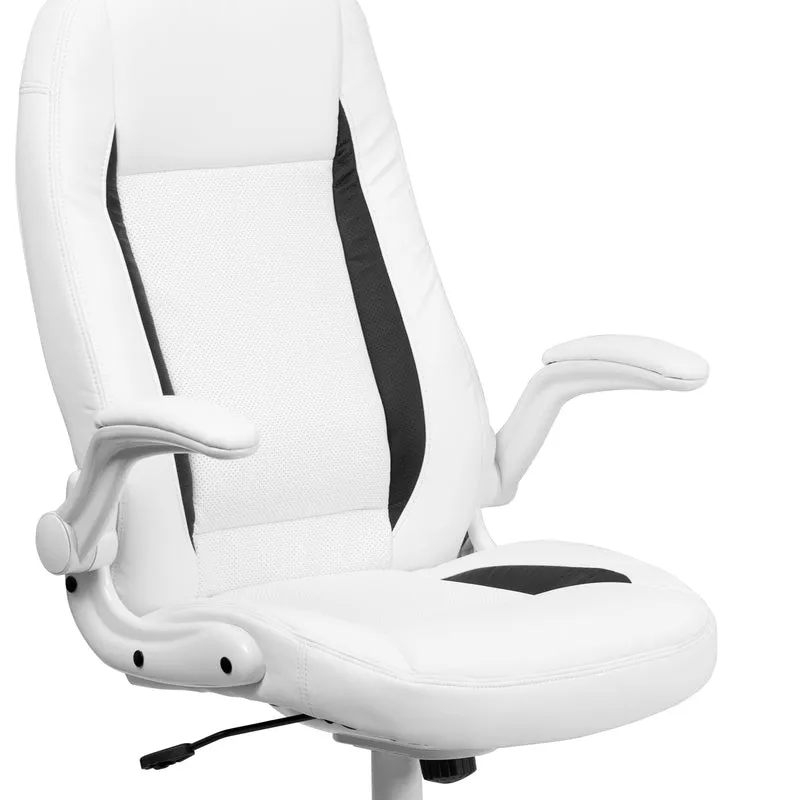 High Back Leather Executive Swivel Ergonomic Office Chair with Flip-Up Arms