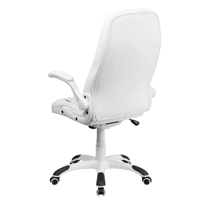 High Back Leather Executive Swivel Ergonomic Office Chair with Flip-Up Arms
