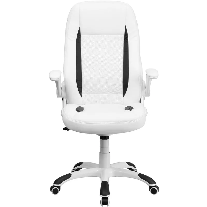 High Back Leather Executive Swivel Ergonomic Office Chair with Flip-Up Arms