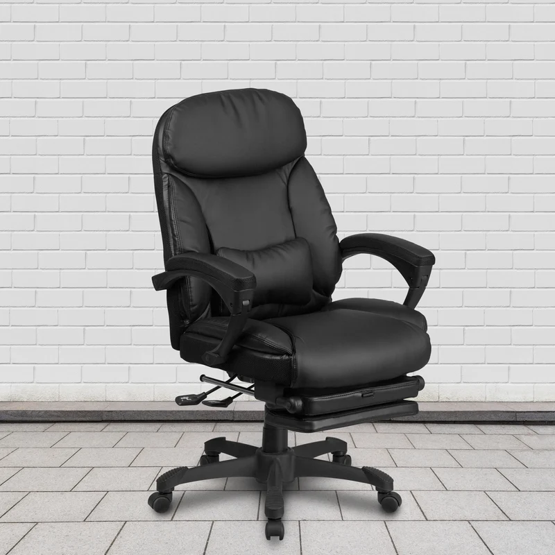 High Back Leather Executive Reclining Swivel Office Chair with Comfort Coil Seat Springs and Arms