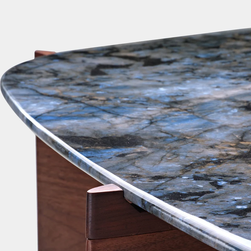 41" Walnut & Blue Jade Marble Irregular Coffee Table with Side Table Set