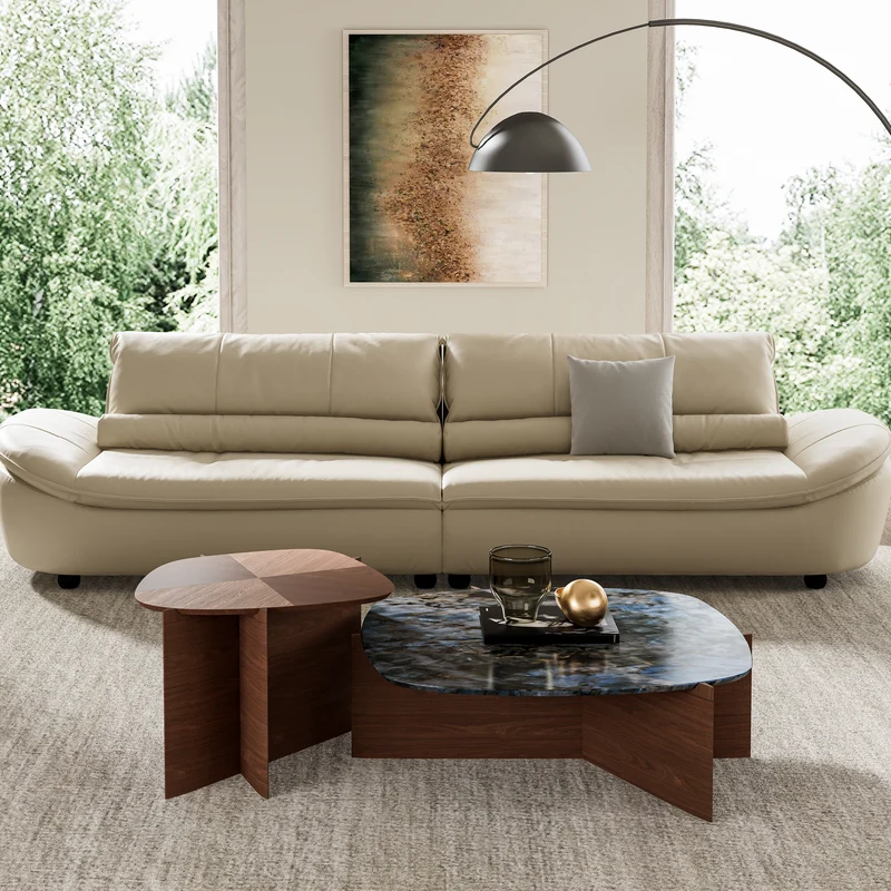 41" Walnut & Blue Jade Marble Irregular Coffee Table with Side Table Set