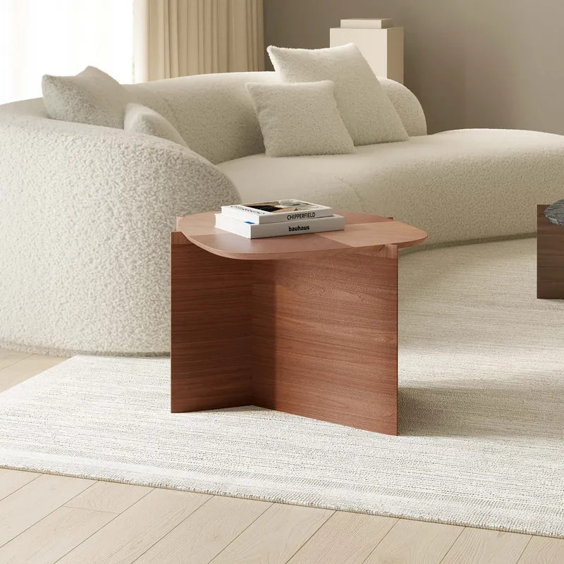 41" Walnut & Blue Jade Marble Irregular Coffee Table with Side Table Set