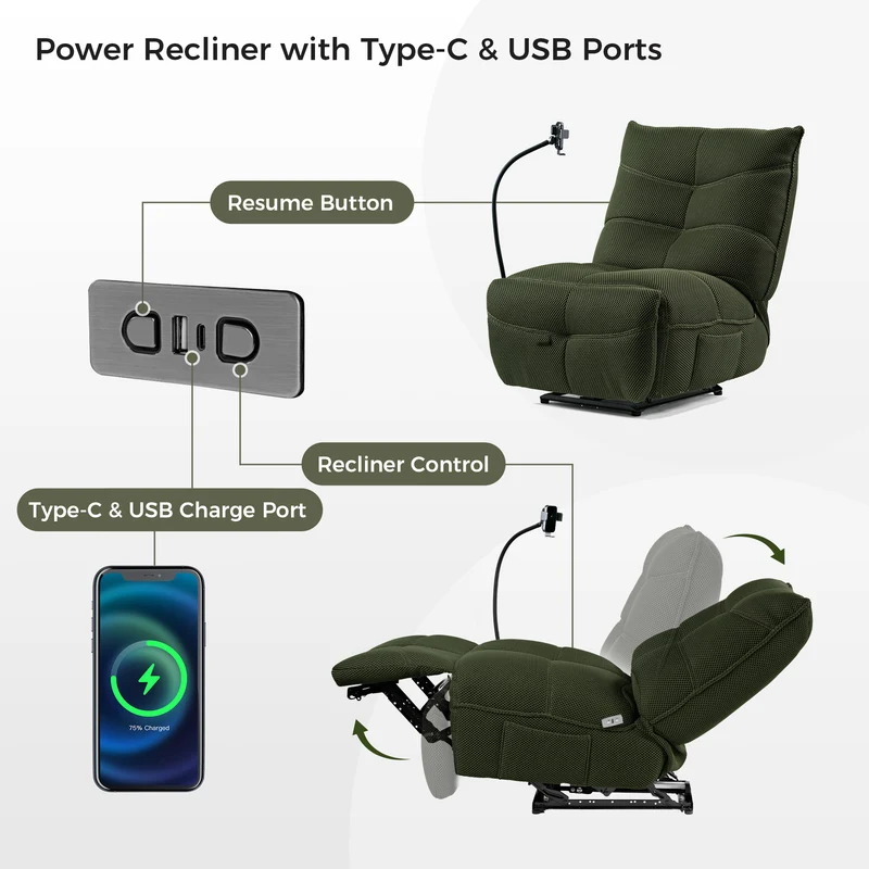 Linx, Recliner with Wireless Charging & USB