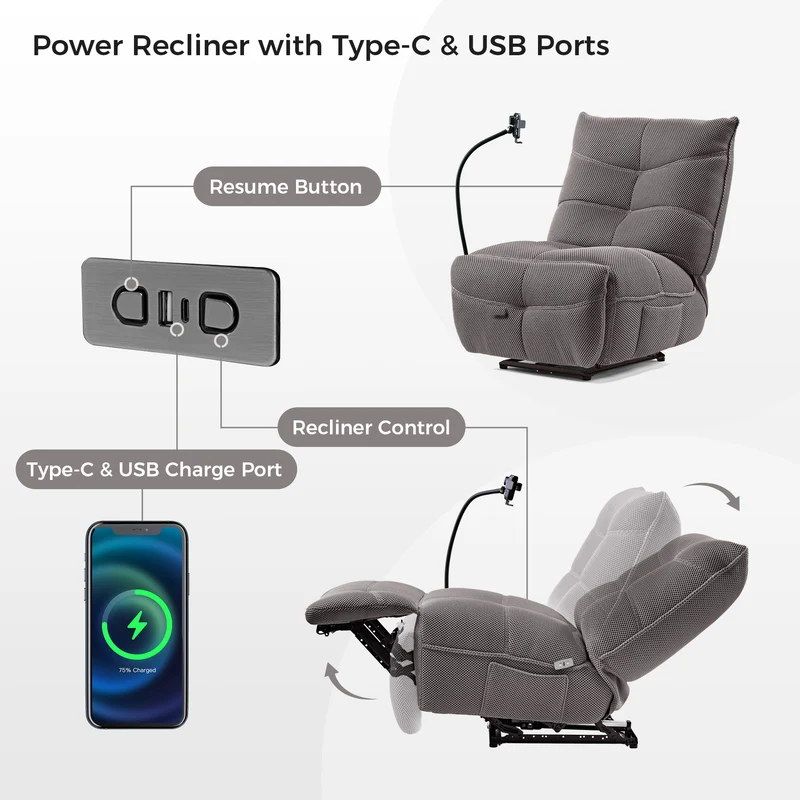 Linx, Recliner with Wireless Charging & USB
