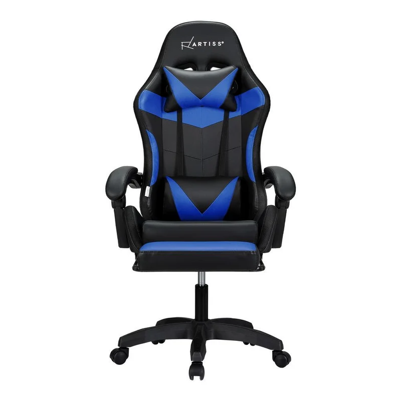 Artiss Six Point Massage Gaming Office Chair 7 LED Footrest Blue