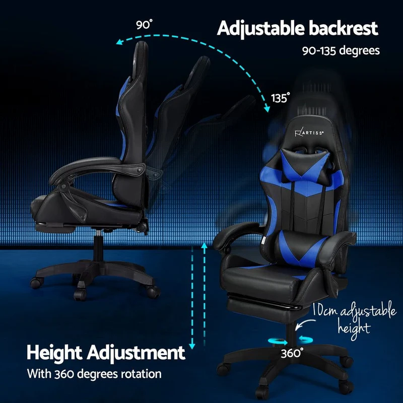 Artiss Six Point Massage Gaming Office Chair 7 LED Footrest Blue
