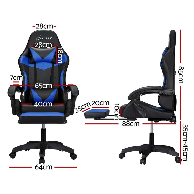 Artiss Six Point Massage Gaming Office Chair 7 LED Footrest Blue