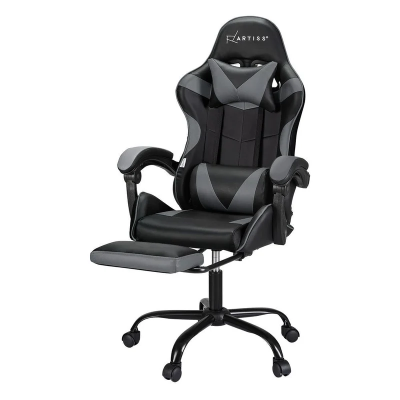 Artiss Two Point Massage Gaming Office Chair Footrest Grey