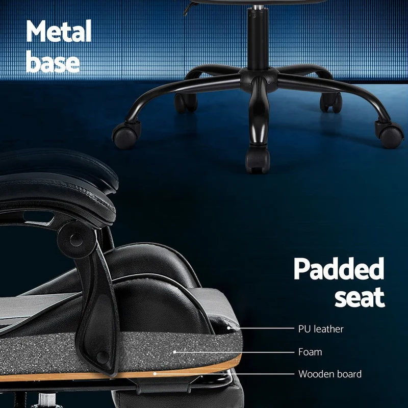 Artiss Two Point Massage Gaming Office Chair Footrest Grey