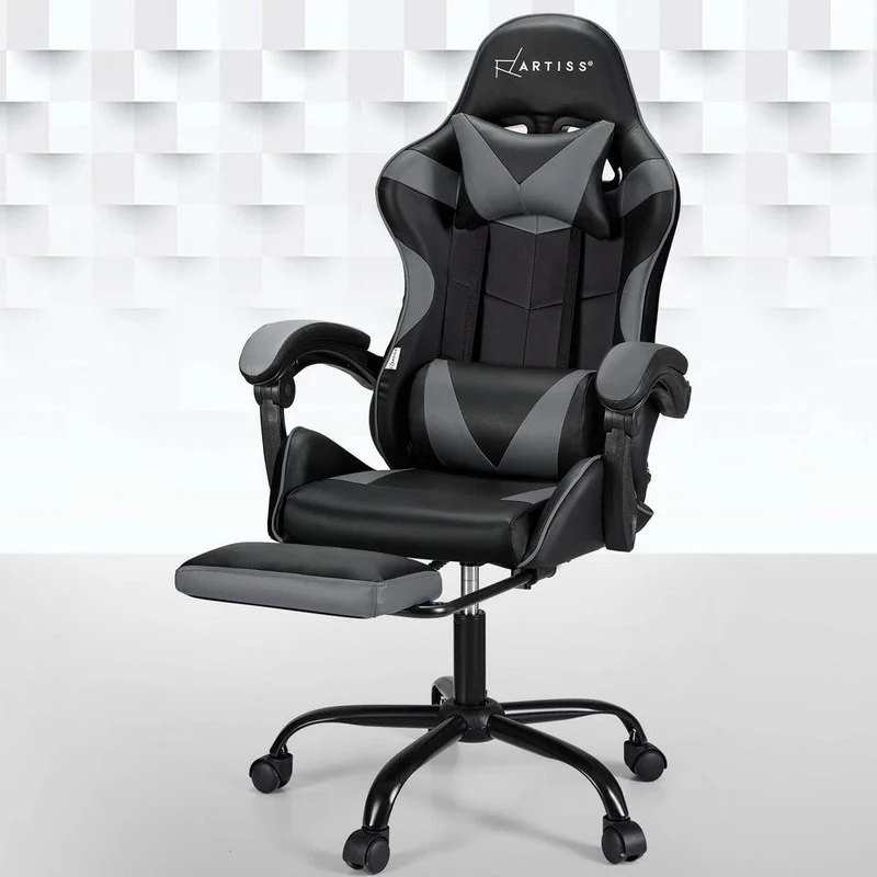 Artiss Two Point Massage Gaming Office Chair Footrest Grey