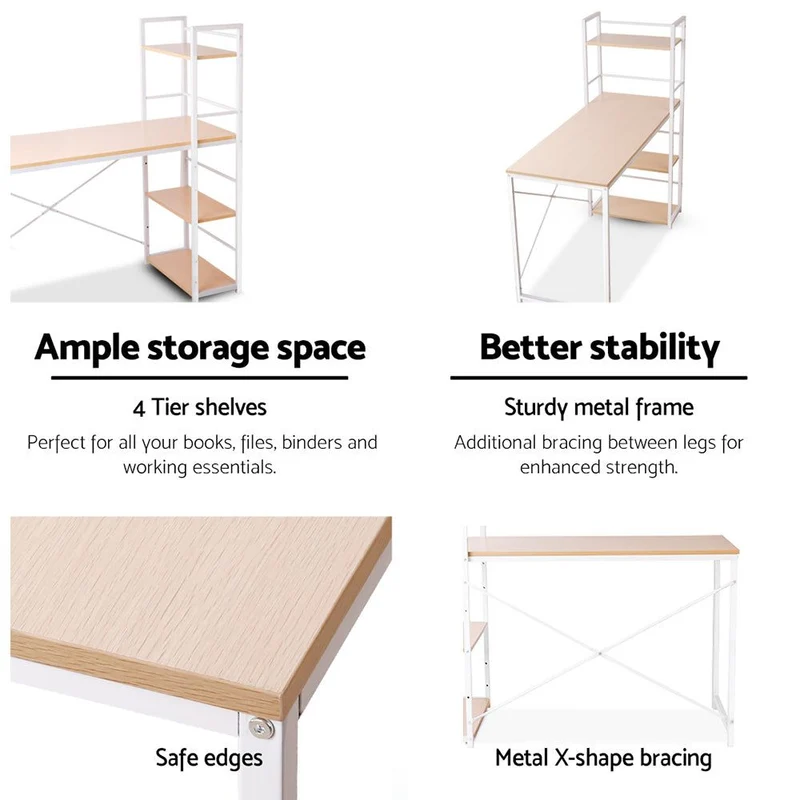 Henderson 1200mm Metal Desk with Shelves - White with Oak Top