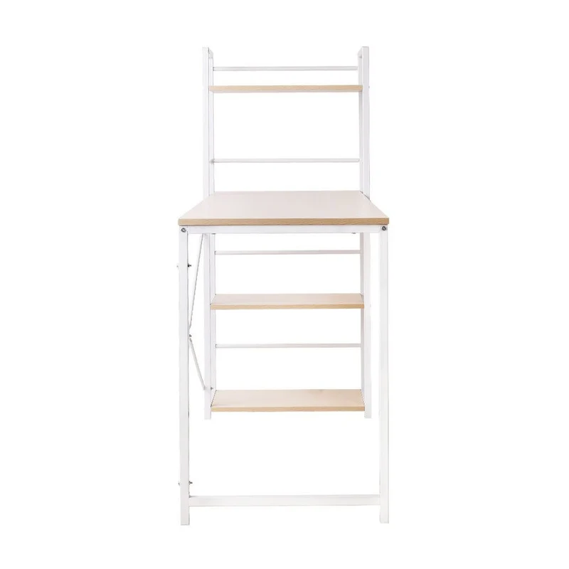 Henderson 1200mm Metal Desk with Shelves - White with Oak Top