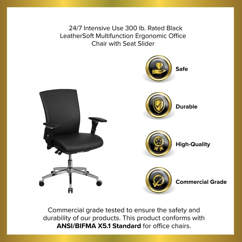 24/7 300 lb. Rated Seat Slider Ergonomic Office Chair with Adjustable Lumbar