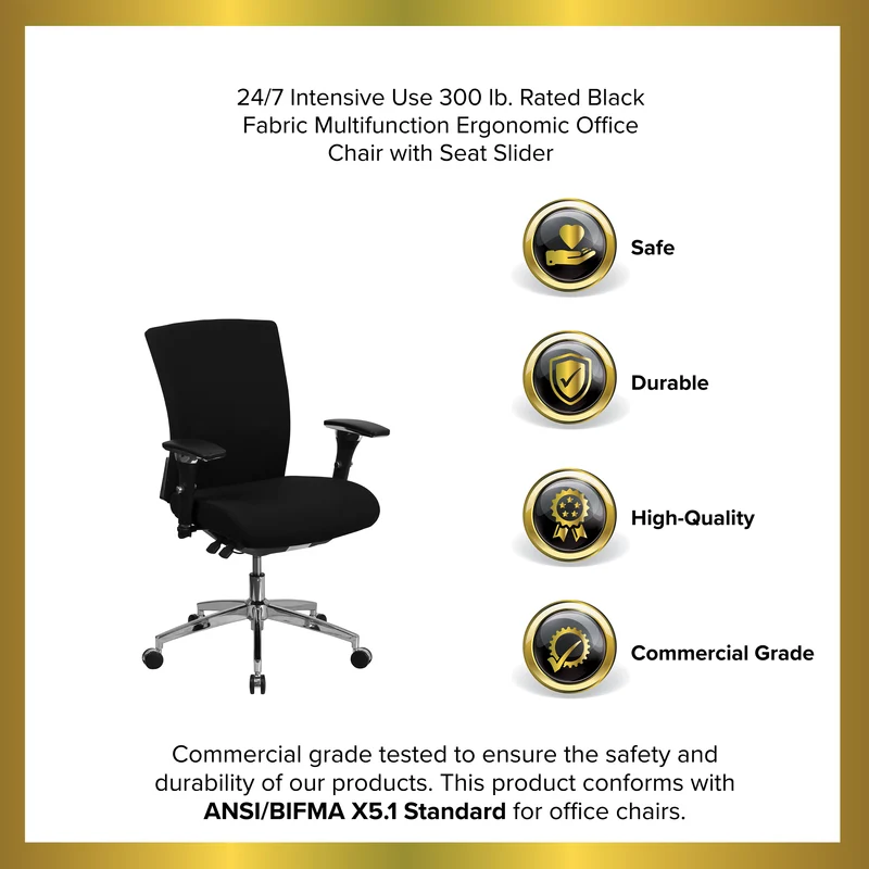 24/7 300 lb. Rated Seat Slider Ergonomic Office Chair with Adjustable Lumbar